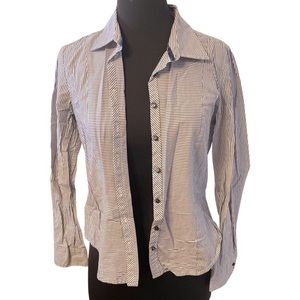 Talbots petite pinstripe navy & white stretch shirt size S EUC